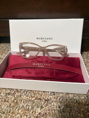 Marciano Nude Pink Crystal-Accented Cat-Eye Glasses